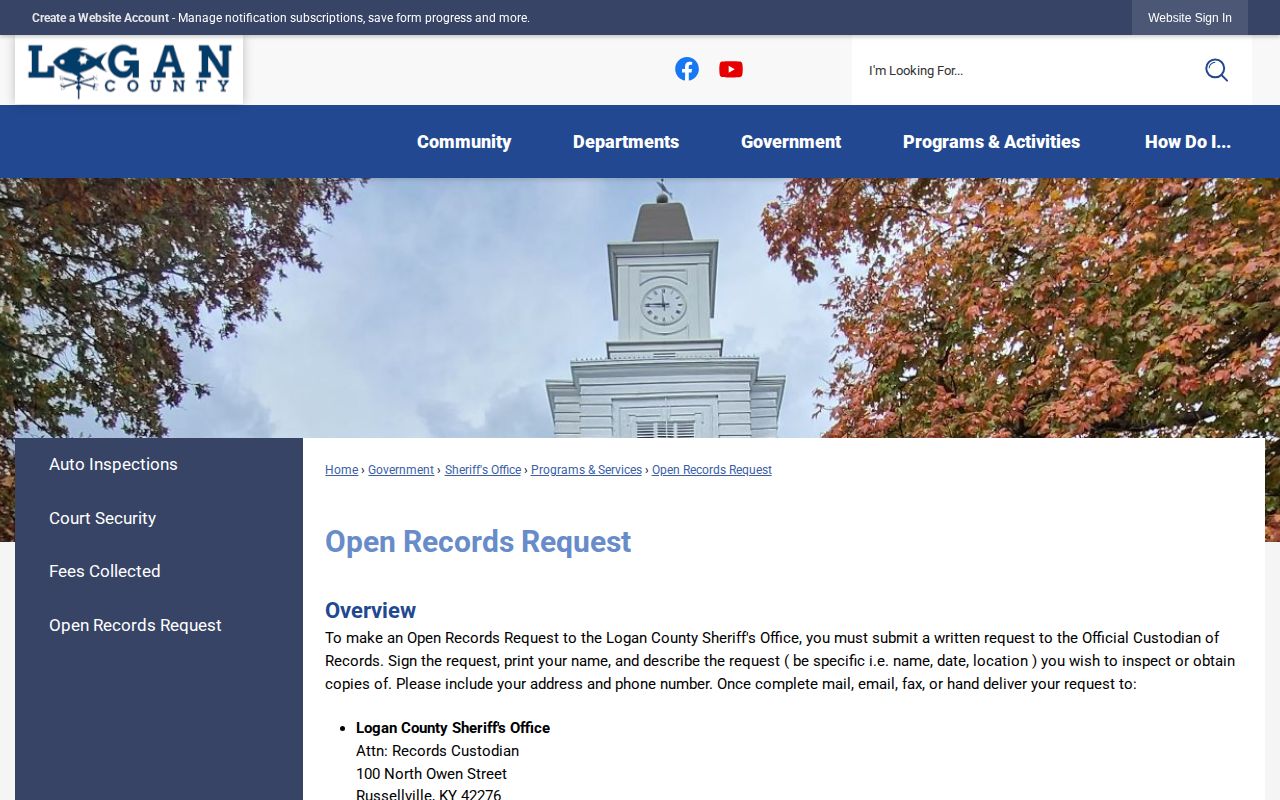 Logan County arrest record open records request page