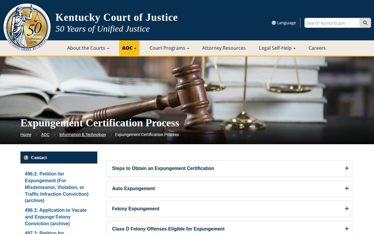 Kentucky Courts expungement information for Logan County arrest records
